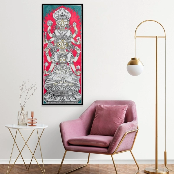 Lord Jagannath, Subhadra, and Balabhadra - Pattachitra Painting - Length -20 cm x Height -10 Cm