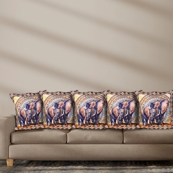 PALAK SAXENA Set of 5 Decorative Cushion Covers, 40 x 40 cm, Square Cotton Linen Beautiful Decorative Cushion Covers with Hidden Zip, Single-Sided Print, Decorative Cushion Covers for Sofa, Car, Outdoor, Bedroom - 40 x 40 CM, Delta