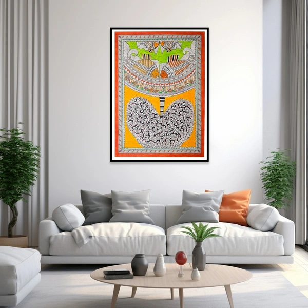 Dancing Fish: A Symphony of Colors | Unframed Madhubani Painting 32.2 x 24.2 inches - 32.2 x 24.2  inches