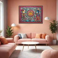 Fairo.Store Handmade Madhubani Painting: Sun and Tree - Vibrant Mithila Art for Living Room/Bedroom/Home Decor - Unframed, 32.2 x 24.2 inches - 32.2 x 24.2 inches