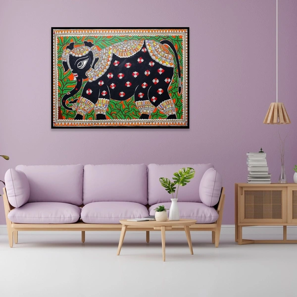 Fairo.Store Elephants In Colourful Traditional Wear - Madhubani Painting - Unframed (32.2 x 24.2 inches) - 32.2 x 24.2 inches
