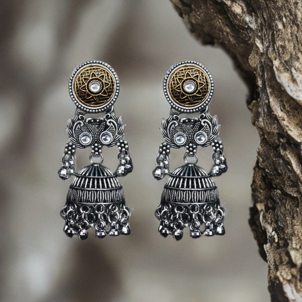 Radiant Mirror Work Oxidized Jhumka Earrings – Graceful Ethnic jewellery for Women & Girls