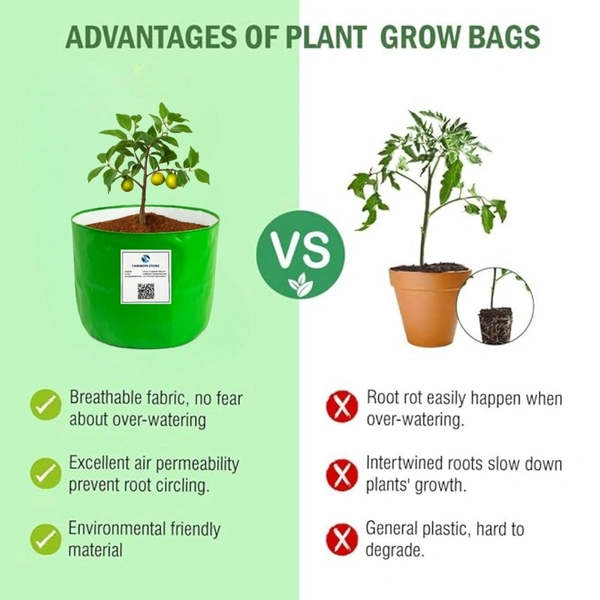 FAIRBIZPS 12x12 Grow Bags for Terrace, Balcony & Outdoor Gardening – 260 GSM HDPE Plant Pots for Vegetables, Herbs, Flowers, Fruits, Indoor and Outdoor Plants - Green