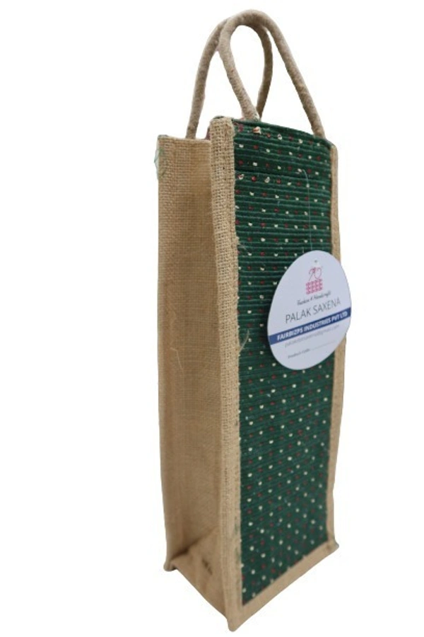 PALAK SAXENA Jute Wine Bottle Gift Bag/Bottle Carry Bag/Water Bottle Cover-and Handle for Men & Women (Pack of 1) (Medium, Green)