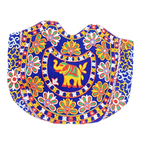 Royal Looking Cotton Traditional Ethnic Rajasthani Jaipuri Embroidered Hand bag/Purse for Girls Women (Blue Elephant) - 18x10x5 inch