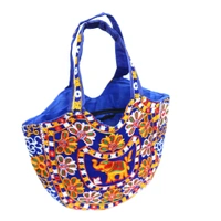 Royal Looking Cotton Traditional Ethnic Rajasthani Jaipuri Embroidered Hand bag/Purse for Girls Women (Blue Elephant) - 18x10x5 inch