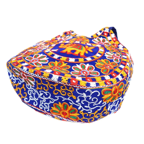 Royal Looking Cotton Traditional Ethnic Rajasthani Jaipuri Embroidered Hand bag/Purse for Girls Women (Blue Elephant) - 18x10x5 inch