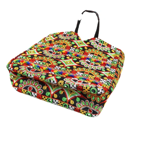 Palak Saxena Handmade Rajasthani Double-Sided Embroidery Multicolor Regular Tote Bag for Women - 18x10x5 inch