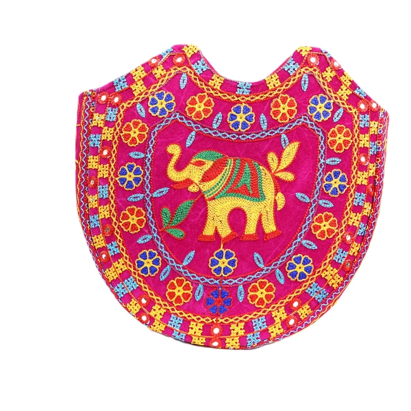 Royal Looking Cotton Traditional Ethnic Rajasthani Jaipuri Embroidered Hand bag/Purse for Girls Women (MagentaElephant) - 18x10x5 inch
