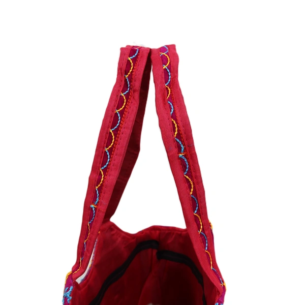 Royal Looking Cotton Traditional Ethnic Rajasthani Jaipuri Embroidered Hand bag/Purse for Girls Women (MagentaElephant) - 18x10x5 inch
