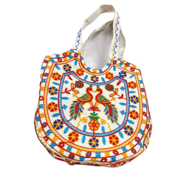 Palak Saxena Beautiful Rajasthani Ethnic Peacock Design Jhola Bag/Shoulder Handbags For ladies, Girls - 18x10x5 inch