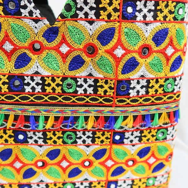 Palak Saxena Handmade Rajasthani Double-Sided Embroidery Multicolor Regular Tote Bag for Women - 18x10x5 inch