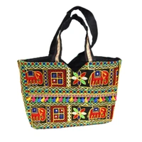 Palak Saxena Handmade Rajasthani Double-Sided Embroidery Multicolor Regular Tote Bag for Women - 18x10x5 inch
