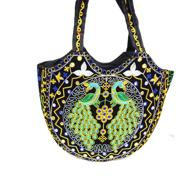 Palak Saxena Beautiful Rajasthani Ethnic Peacock Design Jhola Bag/Shoulder Handbags For ladies, Girls (Blue) - 18x10x5 inch