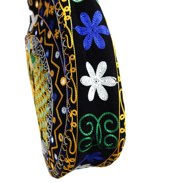 Palak Saxena Beautiful Rajasthani Ethnic Peacock Design Jhola Bag/Shoulder Handbags For ladies, Girls (Blue) - 18x10x5 inch