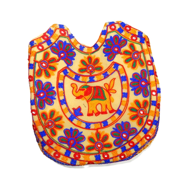 Royal Looking Cotton Traditional Ethnic Rajasthani Jaipuri Embroidered Hand bag/Purse for Girls Women (Cream Elephant) - 18x10x5 inch