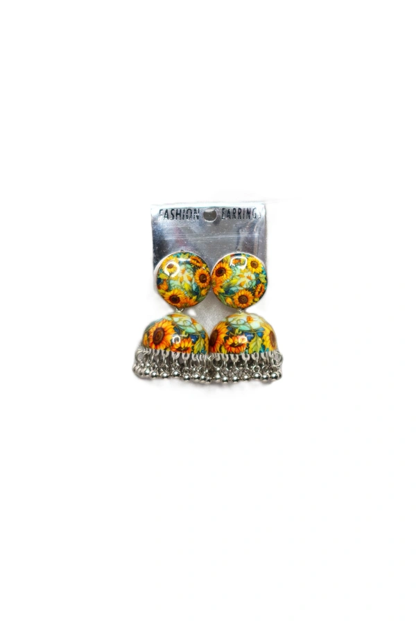 Sunflower Design Meenakari Jhumki Earrings with Pearl Beads, Traditional Ethnic Indian Jewellery - Sun flower, Multi