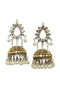 Traditional Oxidised Jhumka Earrings, Pearl Design, Silver-Gold Alloy, Ethnic Drop Style