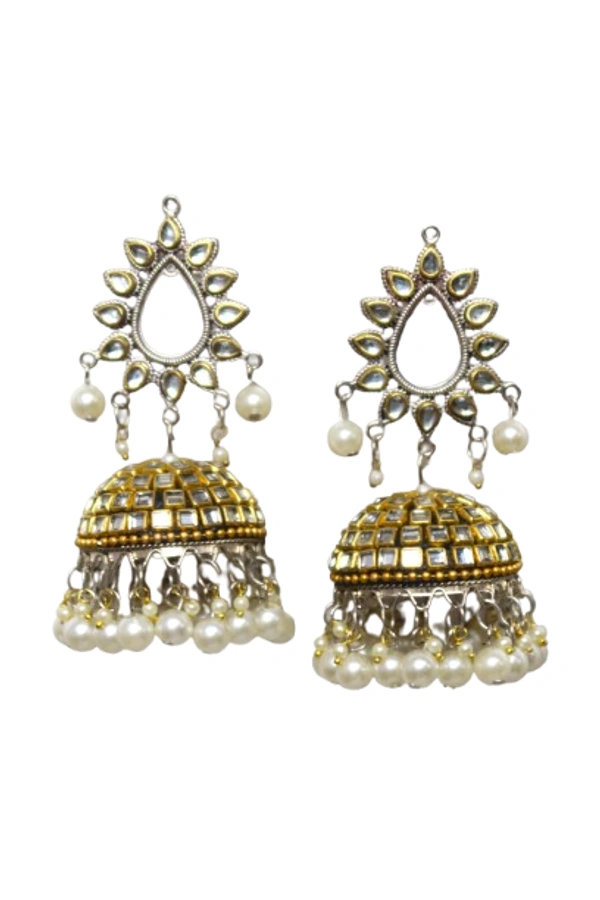 Traditional Oxidised Jhumka Earrings, Pearl Design, Silver-Gold Alloy, Ethnic Drop Style