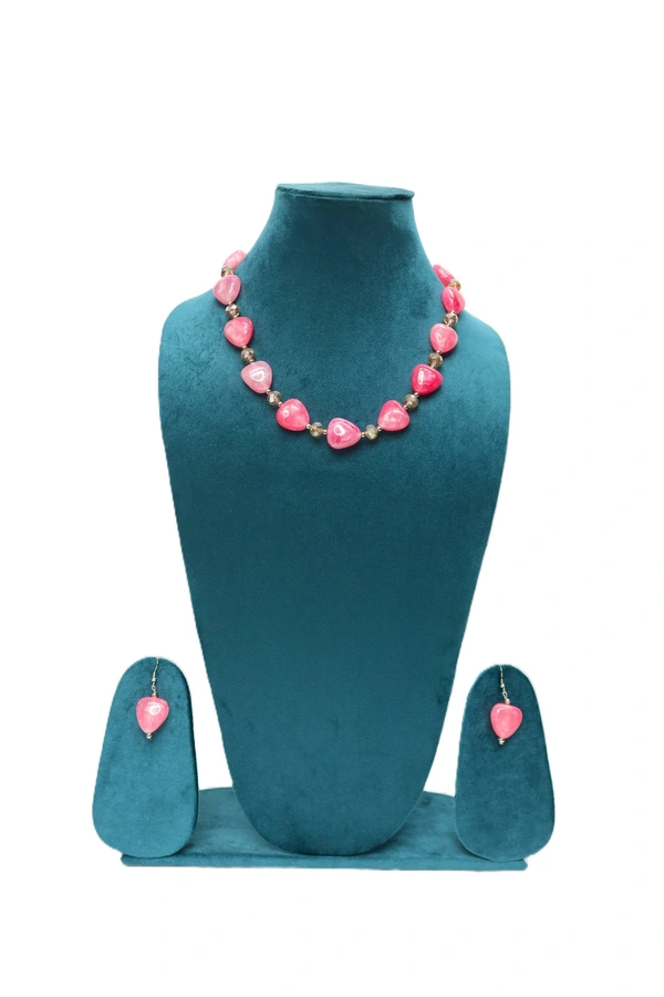 Pink Heart charm jewelry Set - Necklace & Earrings