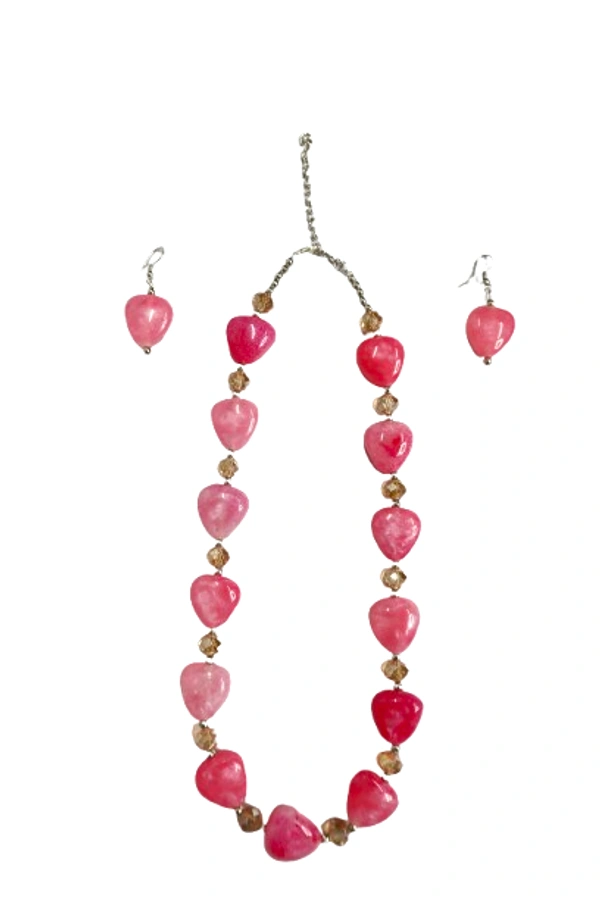 Pink Heart charm jewelry Set - Necklace & Earrings