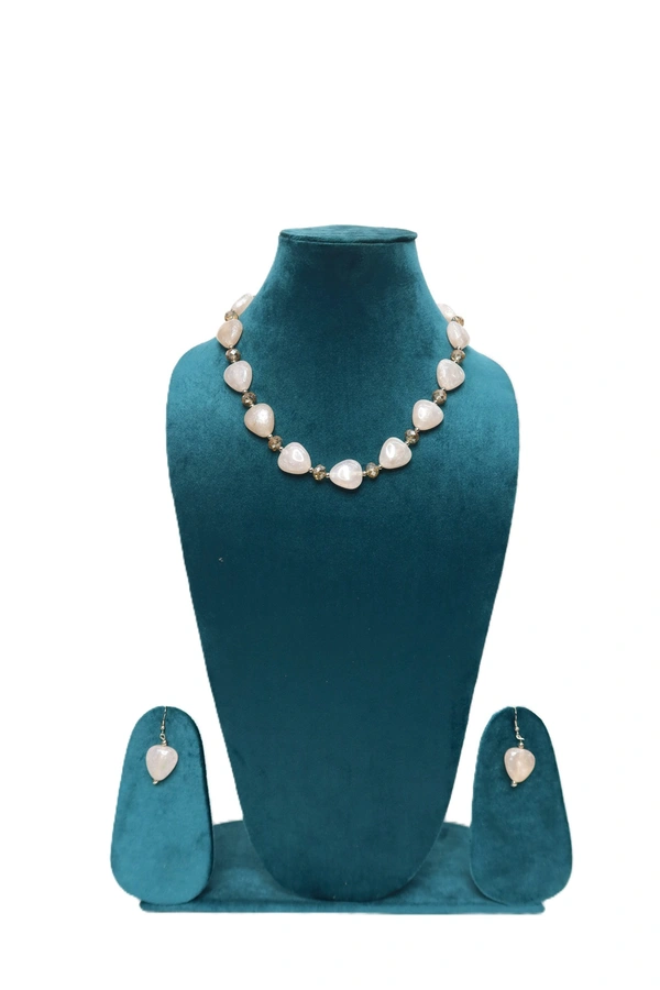 White Heart charm jewelry Set - Necklace & Earrings - White