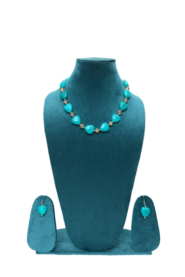 Blue Heart charm jewelry Set - Necklace & Earrings - Blue