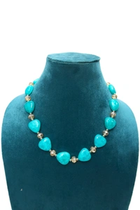 Blue Heart charm jewelry Set - Necklace & Earrings - Blue