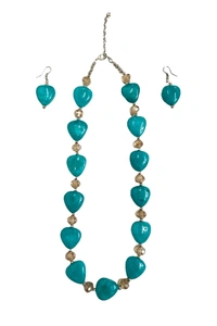 Blue Heart charm jewelry Set - Necklace & Earrings - Blue