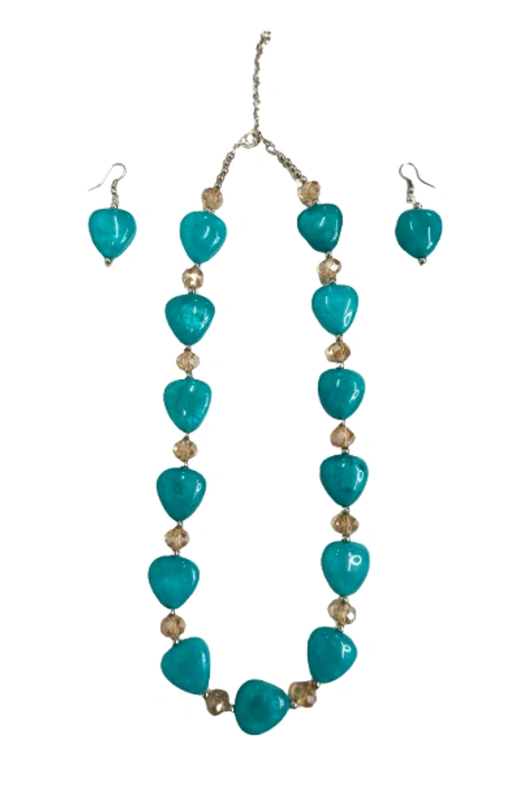 Blue Heart charm jewelry Set - Necklace & Earrings - Blue
