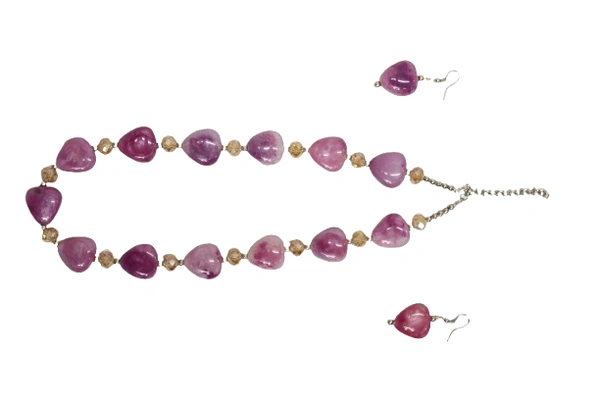 Purple Heart charm jewelry Set - Necklace & Earrings - Purple
