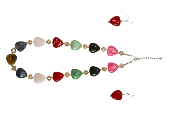 Multi Heart charm jewelry Set - Necklace & Earrings - Multi