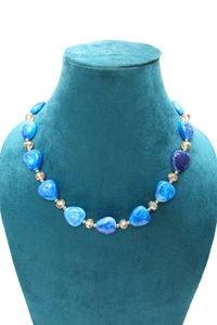 Dark Blue Heart charm jewelry Set - Necklace & Earrings - Dark Blue