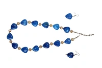Dark Blue Heart charm jewelry Set - Necklace & Earrings - Dark Blue