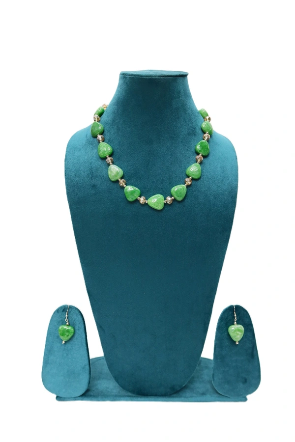 Green Heart charm jewelry Set - Necklace & Earrings - Green