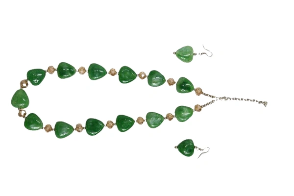 Green Heart charm jewelry Set - Necklace & Earrings - Green
