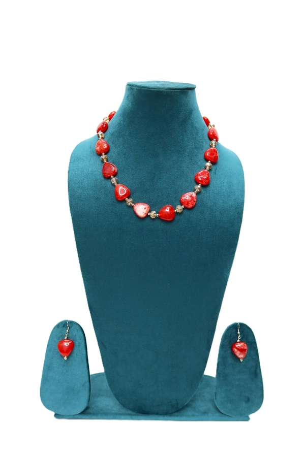 Red Heart charm jewelry Set - Necklace & Earrings - Red