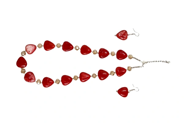 Red Heart charm jewelry Set - Necklace & Earrings - Red