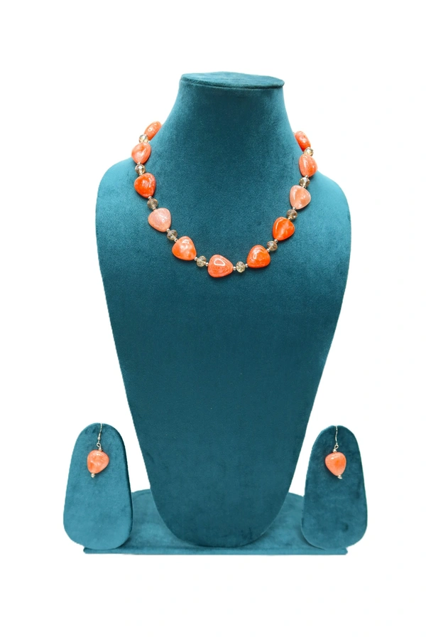 Orange Heart charm jewelry Set - Necklace & Earrings - Orange