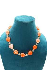 Orange Heart charm jewelry Set - Necklace & Earrings - Orange