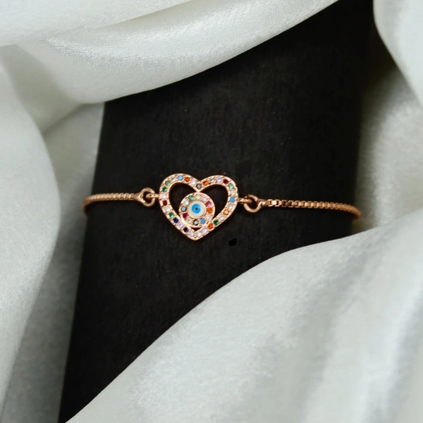 Artificial Golden Rose Evil Eye Heart Charm Bracelet for Women & Girls | Adjustable Stylish Wrist Accessory | Good Luck Gift for Birthday, Valentine, Friendship
