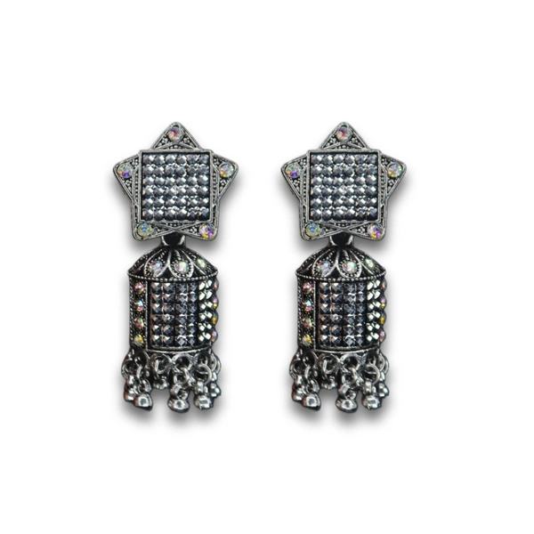 Oxidized Traditional Dome Style Jhumka Earrings for Women & Girls – Antique SilverPlated Ethnic Earrings – Lightweight Indian Jewellery for Wedding, Festive & Daily Wear