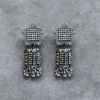 Oxidized Traditional Dome Style Jhumka Earrings for Women & Girls – Antique SilverPlated Ethnic Earrings – Lightweight Indian Jewellery for Wedding, Festive & Daily Wear