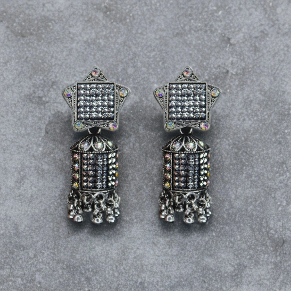 Oxidized Traditional Dome Style Jhumka Earrings for Women & Girls – Antique SilverPlated Ethnic Earrings – Lightweight Indian Jewellery for Wedding, Festive & Daily Wear