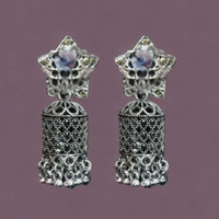 Oxidized Traditional Dome Style Jhumka Earrings for Women & Girls – Antique SilverPlated Ethnic Earrings – Lightweight Indian Jewellery for Wedding, Festive & Daily Wear