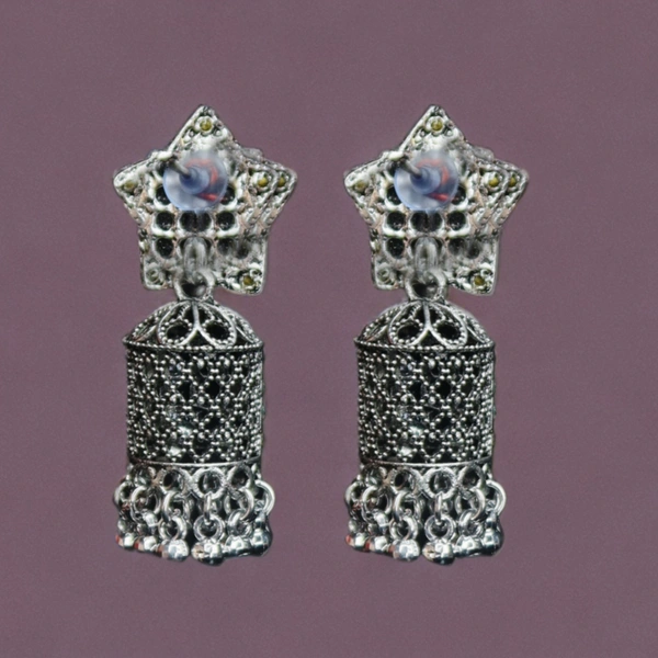 Oxidized Traditional Dome Style Jhumka Earrings for Women & Girls – Antique SilverPlated Ethnic Earrings – Lightweight Indian Jewellery for Wedding, Festive & Daily Wear