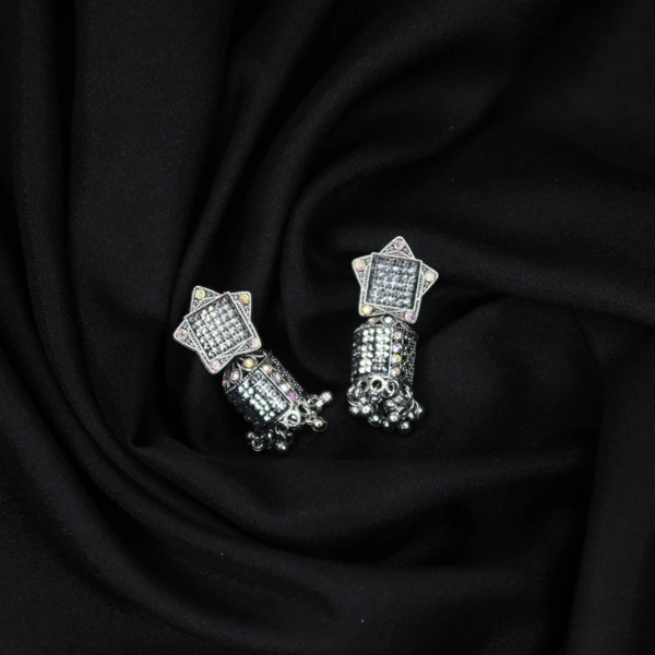 Oxidized Traditional Dome Style Jhumka Earrings for Women & Girls – Antique SilverPlated Ethnic Earrings – Lightweight Indian Jewellery for Wedding, Festive & Daily Wear