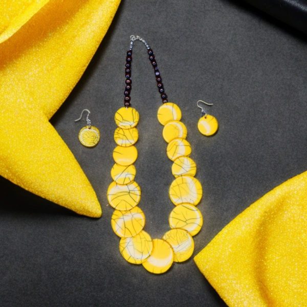 Elegant Tribal Yellow Beaded Necklace Set – Traditional Ethnic jewellery for Women & Girls - Yellow