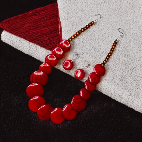 Elegant Tribal Maroon Beaded Necklace Set – Traditional Ethnic jewellery for Women & Girls - Maroon, Maroon