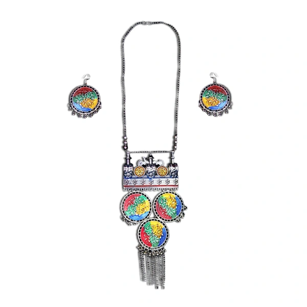 Timeless Beauty Traditional Oxidized Silver Necklace Set – Stylish Ethnic jewellery for Women - 36 X 12 cm